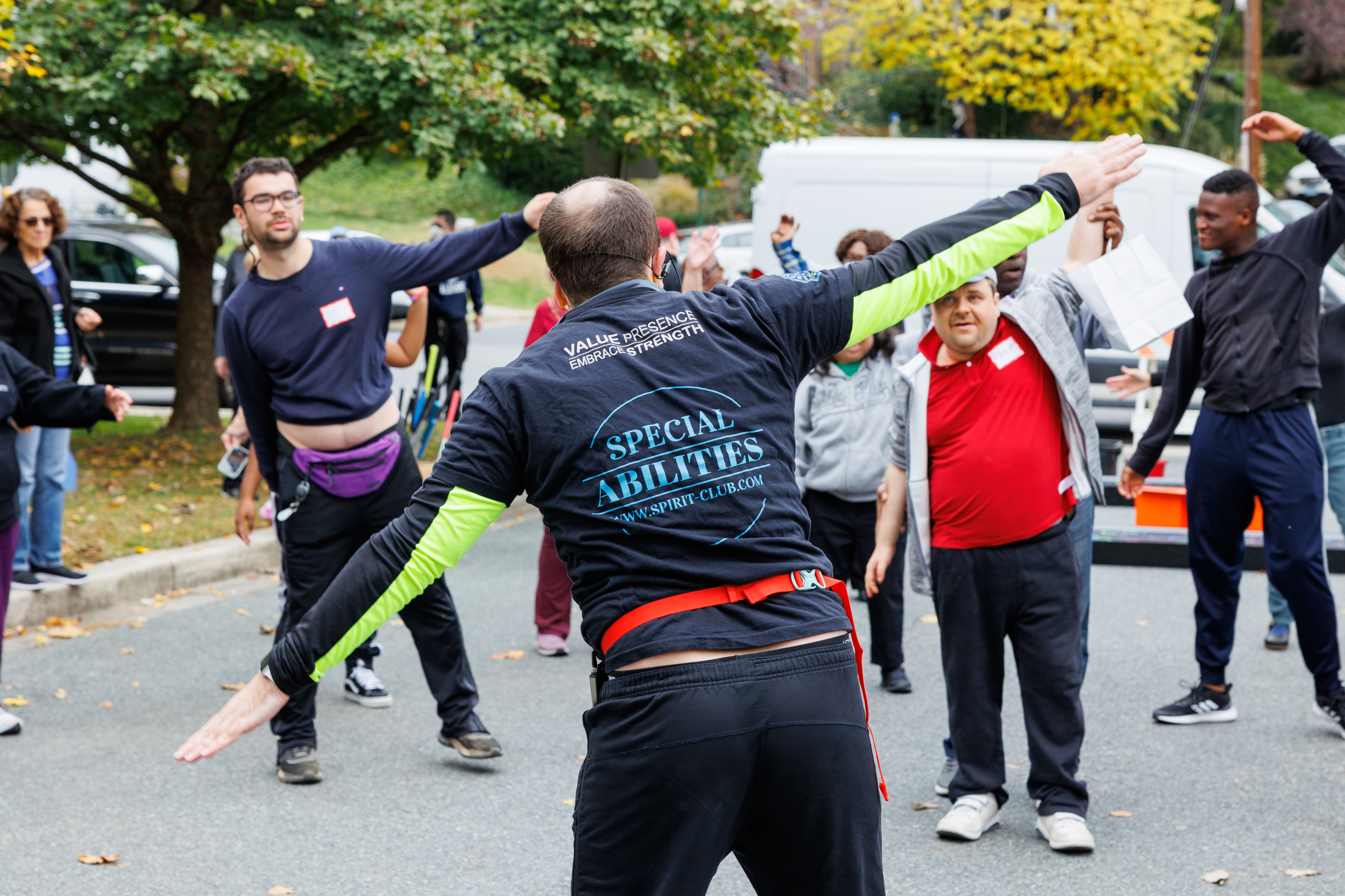 People with disabilities stretching.