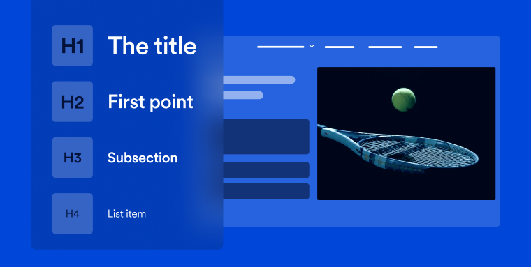 A typical blog&rsquo;s heading structure, with 4 heading levels, each with smaller text: H1 - the title; H2 - first point; H3 - subsection; H4 - list item.
